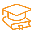 Orange student book and grad hat icon