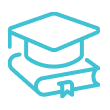 Cyan student book and grad hat icon