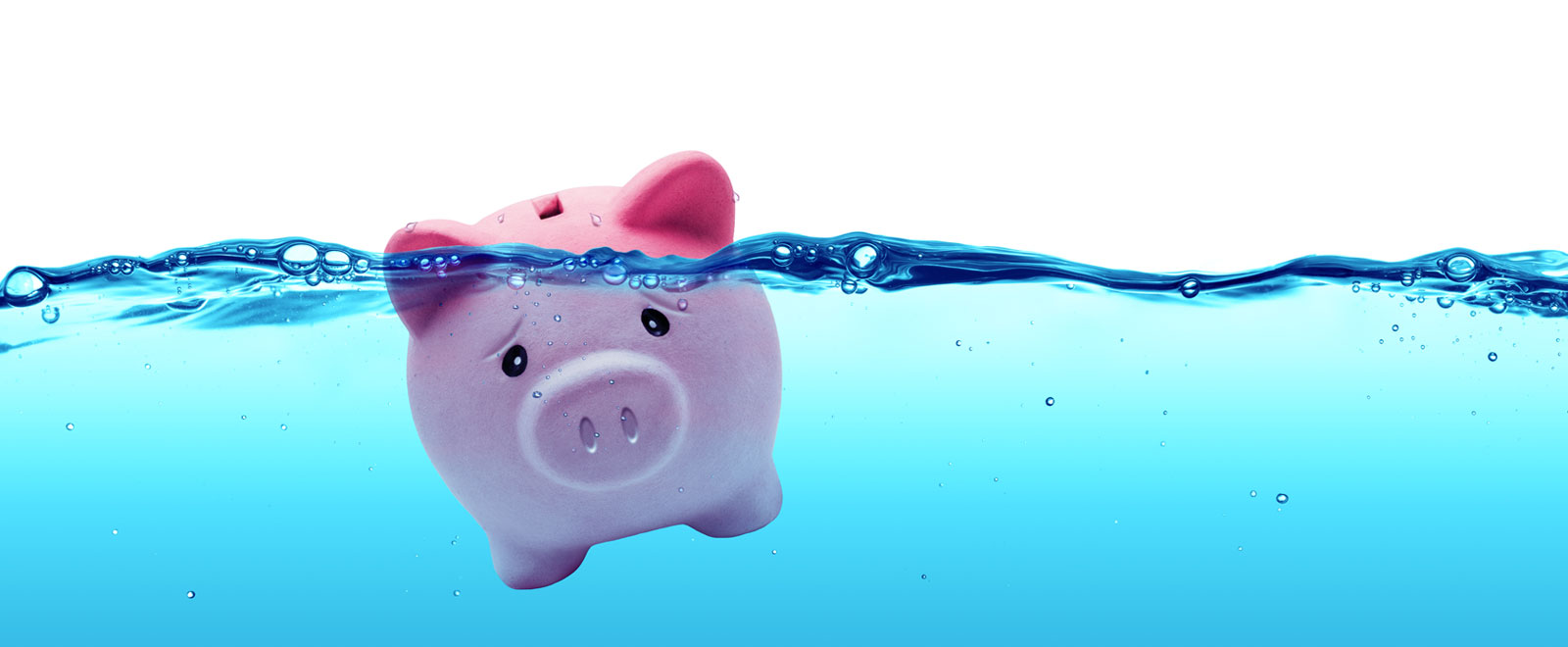 A piggy bank sinking under water.