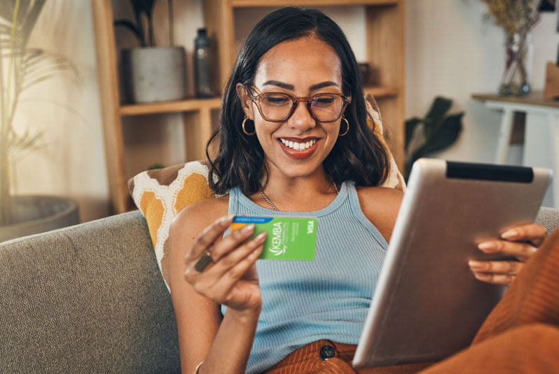 woman online shopping with KEMBA credit card