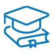 Blue student book and grad hat icon