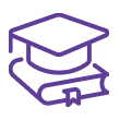 Purple student book and grad hat icon