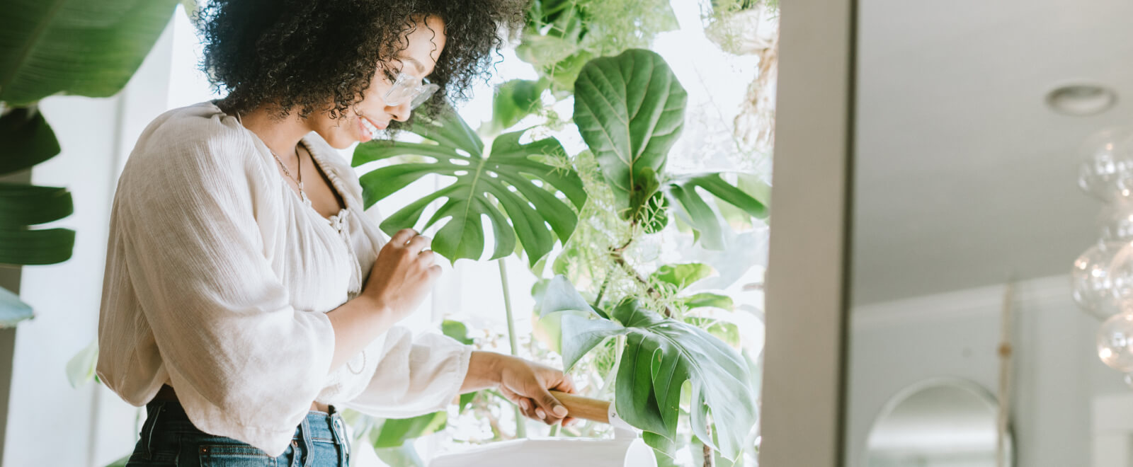 Woman watering her plants.