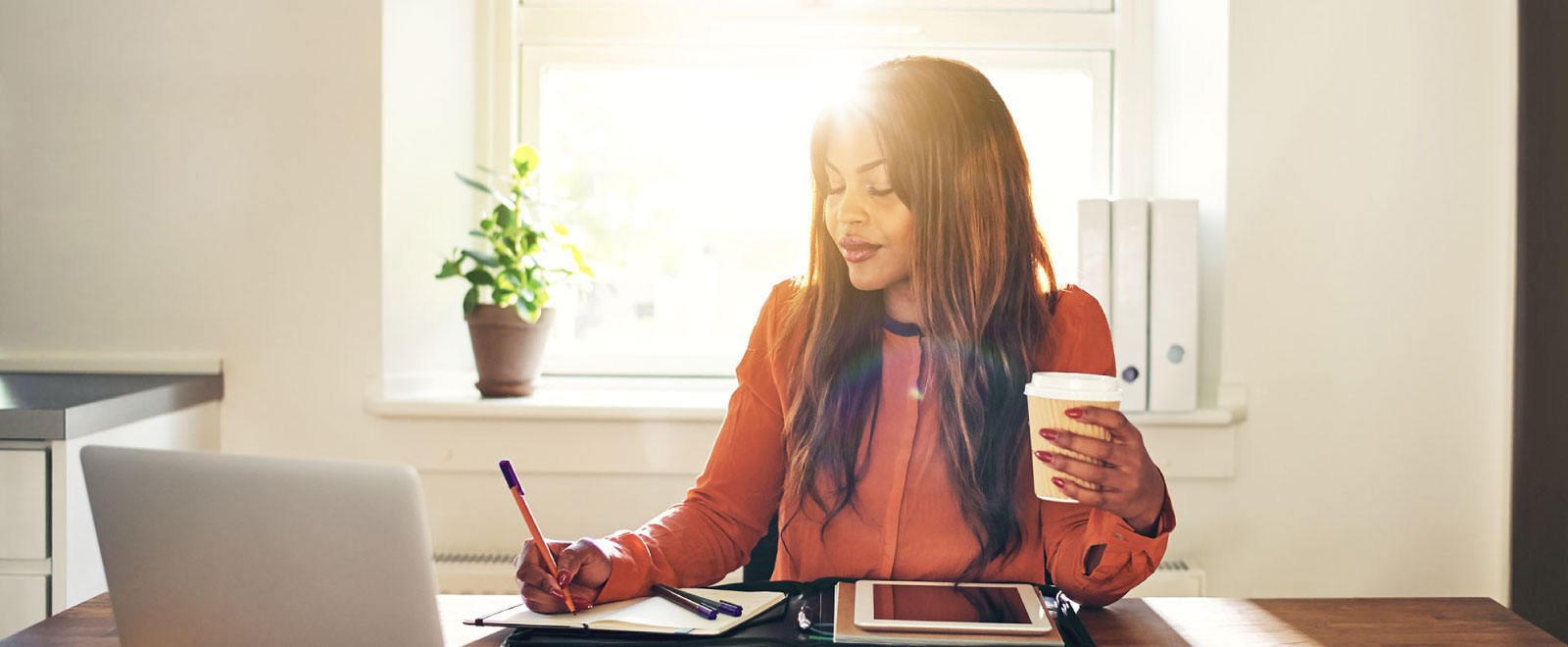 woman working at a home office